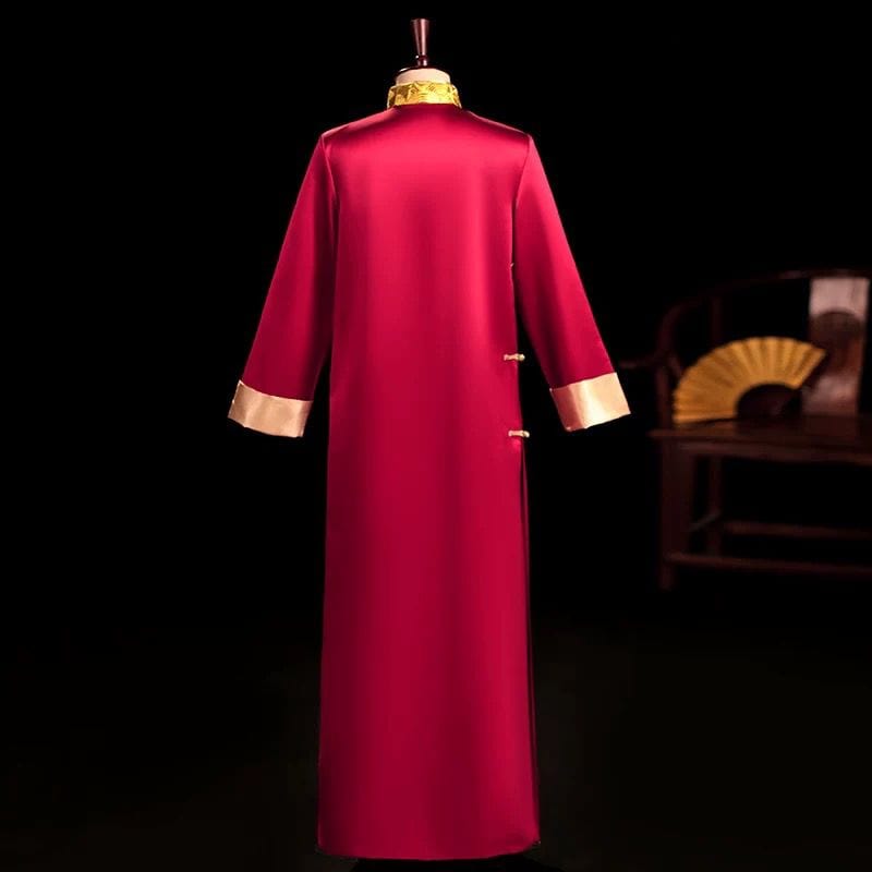 Beth and Brian Qipao-YSYS Satin fabric, wine red, Chinese Tang suit robe and Crosstalk gown