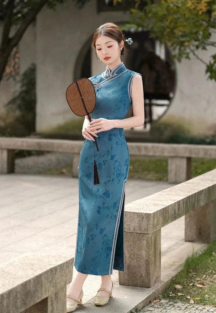 Beth and Brian Qipao-XL Sleeveless, floral pattern midi Cheongsam