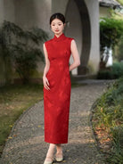 Beth and Brian Qipao-XL Sleeveless, floral pattern midi Cheongsam