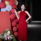 Beth and Brian Qipao-FRY New Chinese style (新中式), halter red midi Cheongsam