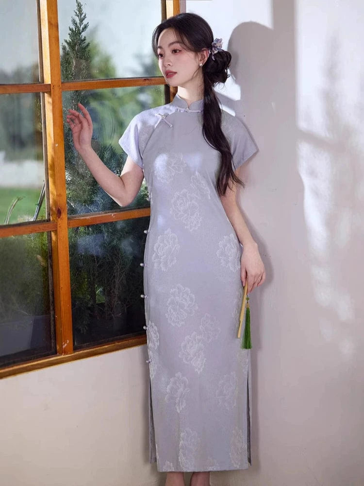 Beth and Brian Qipao-XWC Floral pattern, jacquard long Cheongsam