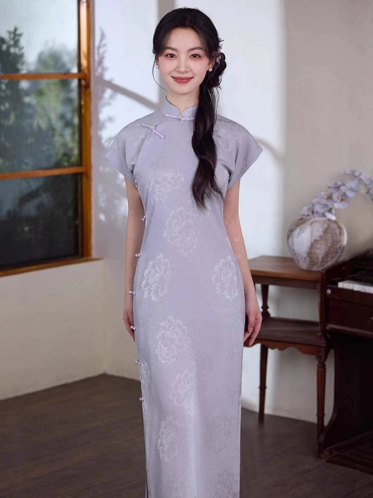 Beth and Brian Qipao-XWC Floral pattern, jacquard long Cheongsam