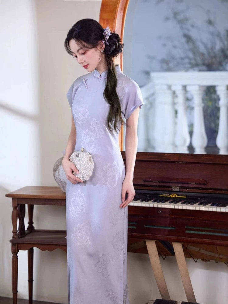 Beth and Brian Qipao-XWC Floral pattern, jacquard long Cheongsam