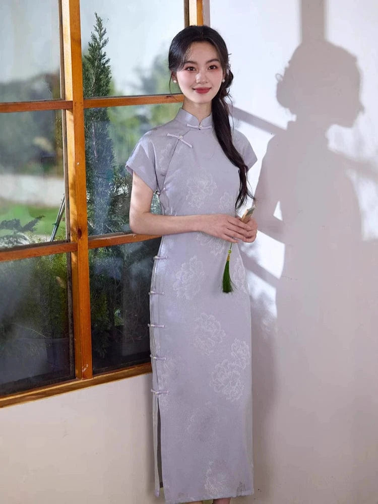 Beth and Brian Qipao-XWC Floral pattern, jacquard long Cheongsam