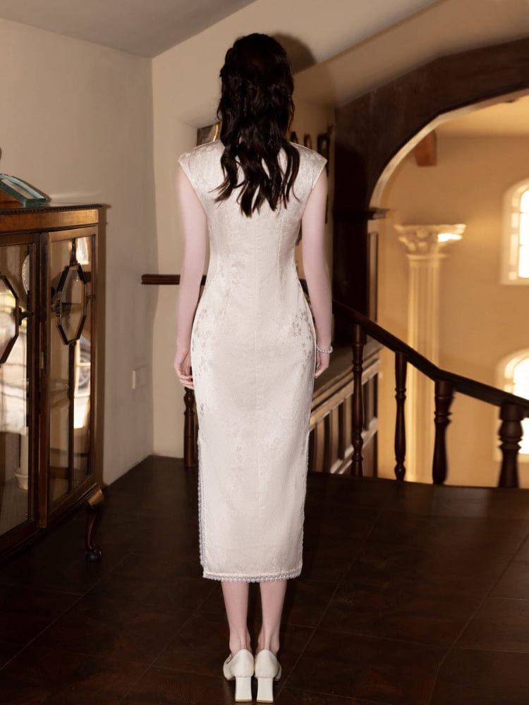 Beth and Brian Qipao-MYJ Floral pattern, jacquard satin long Cheongsam