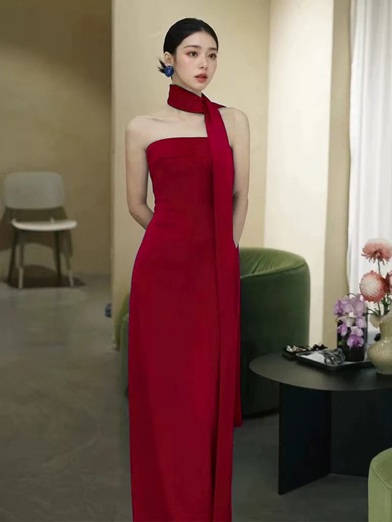 Beth and Brian Qipao-MY New Chinese style, Tube top long Cheongsam