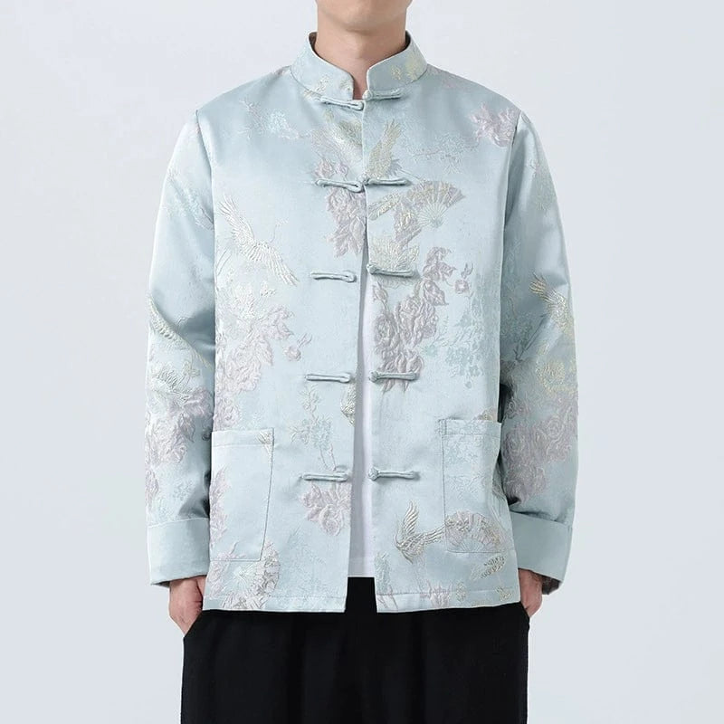 Beth and Brian Qipao-JY Crane embroidery, Cotton blended fabric, Chinese Tang Suit Jacket