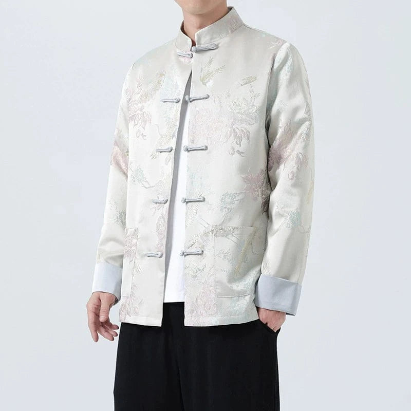 Beth and Brian Qipao-JY Crane embroidery, Cotton blended fabric, Chinese Tang Suit Jacket