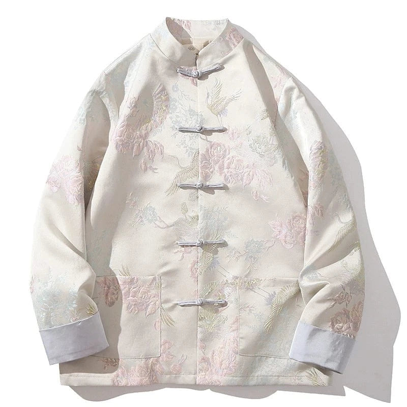 Beth and Brian Qipao-JY Crane embroidery, Cotton blended fabric, Chinese Tang Suit Jacket