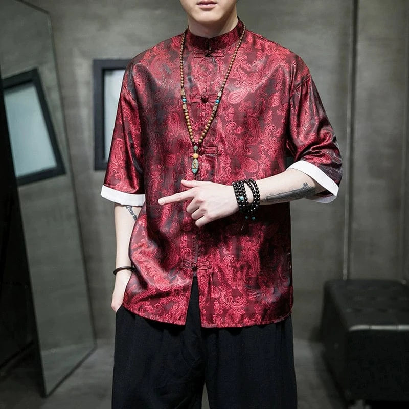 Beth and Brian Qipao-TS Paisley pattern, Chinese Tang Suit Shirt