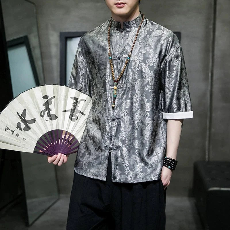 Beth and Brian Qipao-TS Paisley pattern, Chinese Tang Suit Shirt