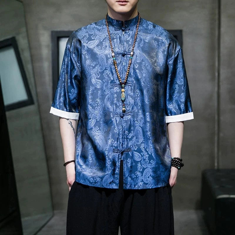 Beth and Brian Qipao-TS Paisley pattern, Chinese Tang Suit Shirt
