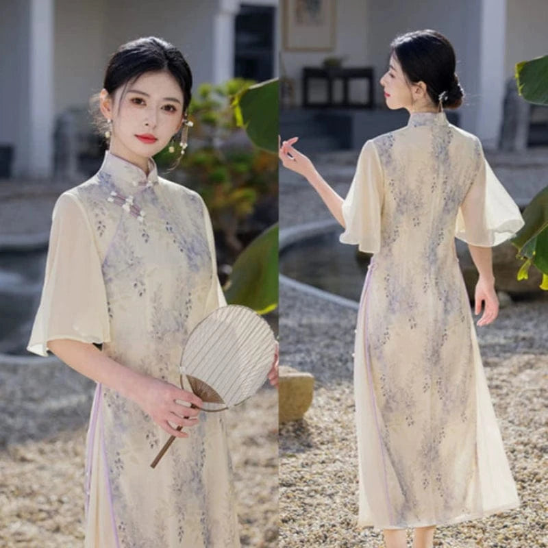 Beth and Brian Qipao-SYK Summer collection, floral pattern midi Cheongsam
