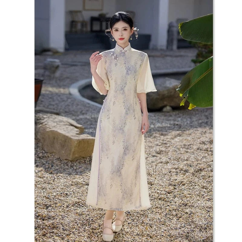 Beth and Brian Qipao-SYK Summer collection, floral pattern midi Cheongsam