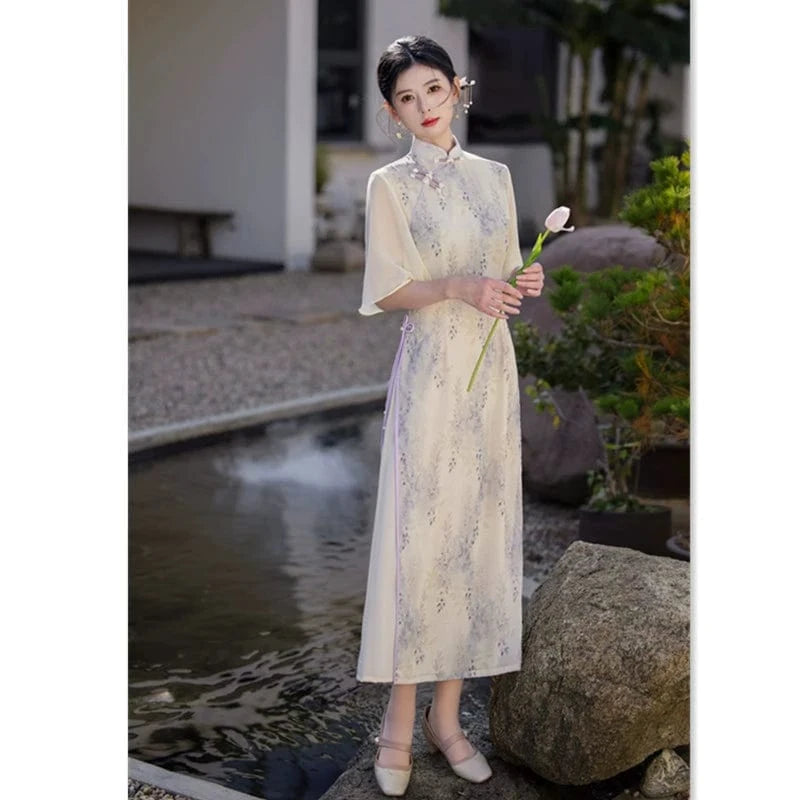Beth and Brian Qipao-SYK Summer collection, floral pattern midi Cheongsam
