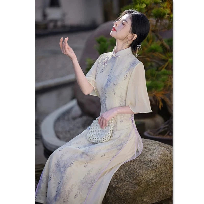 Beth and Brian Qipao-SYK Summer collection, floral pattern midi Cheongsam