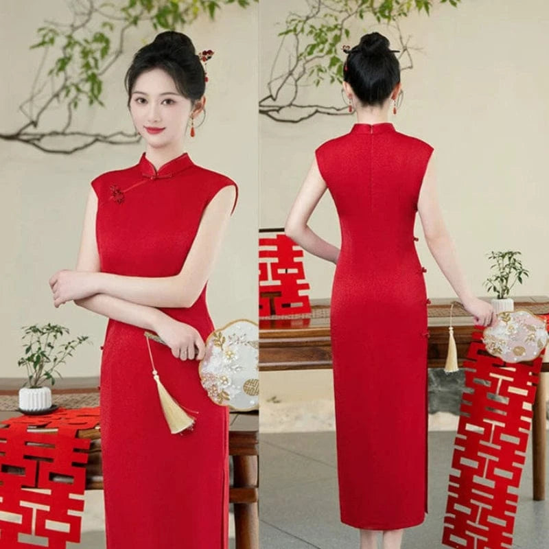 Beth and Brian Qipao-SYK New Chinese style (新中式), satin fabric, wedding midi Cheongsam