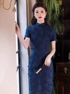 Beth and Brian Qipao - JN Butterfly pattern, blue midi Cheongsam