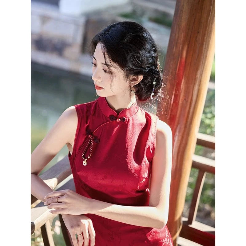 Beth and Brian Qipao-HY Floral pattern, jacquard satin midi Cheongsam