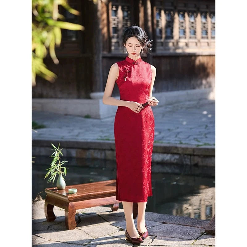Beth and Brian Qipao-HY Floral pattern, jacquard satin midi Cheongsam