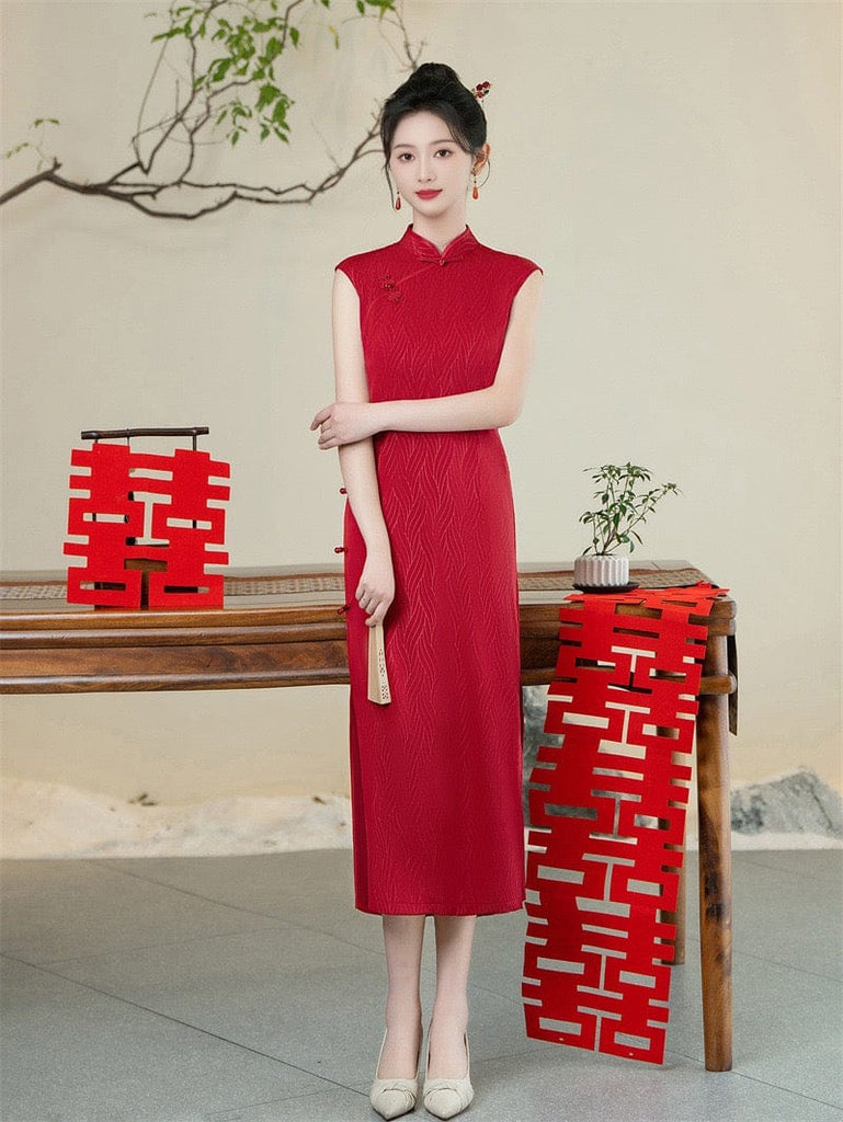 Beth and Brian Qipao-SYK New Chinese style (新中式), satin fabric, wedding midi Cheongsam