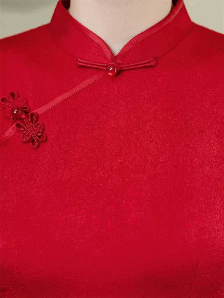 Beth and Brian Qipao-SYK New Chinese style (新中式), satin fabric, wedding midi Cheongsam