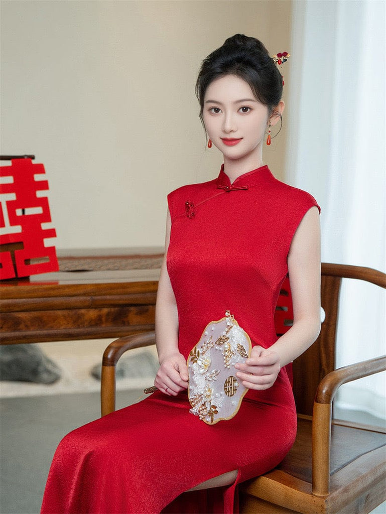 Beth and Brian Qipao-SYK New Chinese style (新中式), satin fabric, wedding midi Cheongsam