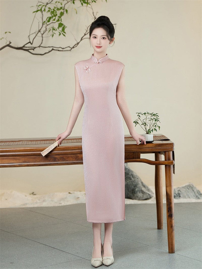 Beth and Brian Qipao-SYK New Chinese style (新中式), satin fabric, wedding midi Cheongsam