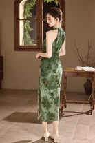 Beth and Brian Qipao-SYK Flocking fabric, floral midi Cheongsam