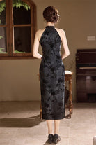 Beth and Brian Qipao-SYK Flocking fabric, floral midi Cheongsam