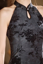 Beth and Brian Qipao-SYK Flocking fabric, floral midi Cheongsam