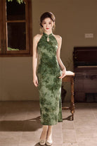 Beth and Brian Qipao-SYK Flocking fabric, floral midi Cheongsam