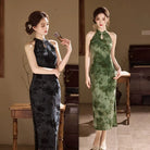 Beth and Brian Qipao-SYK Flocking fabric, floral midi Cheongsam