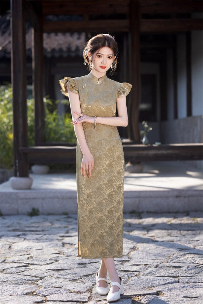 Beth and Brian Qipao-SYK Floral pattern, jacquard midi Cheongsam