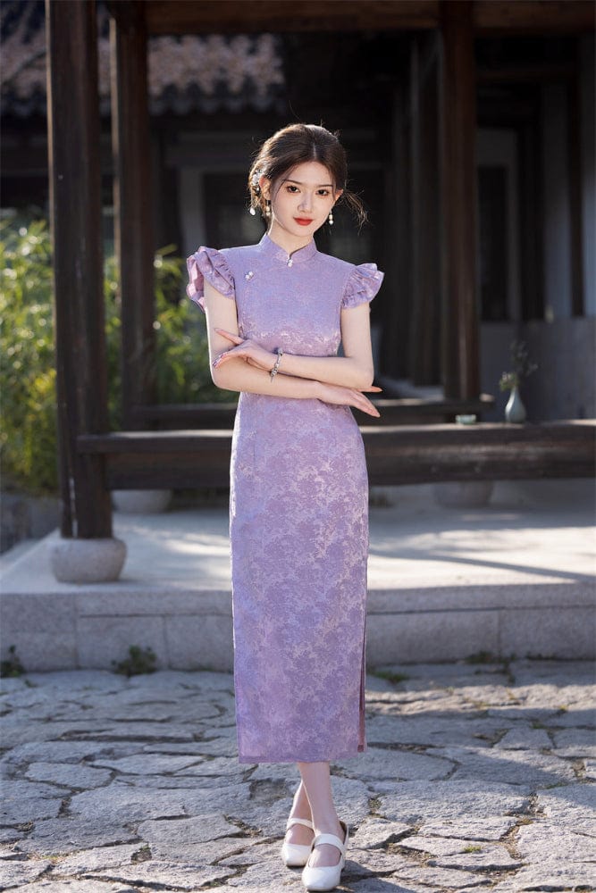 Beth and Brian Qipao-SYK Floral pattern, jacquard midi Cheongsam