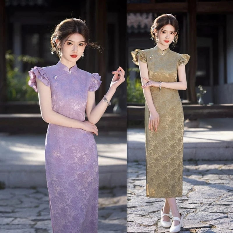 Beth and Brian Qipao-SYK Floral pattern, jacquard midi Cheongsam
