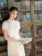 Beth and Brian Qipao-CZX Floral pattern, beige&red midi Ao dai