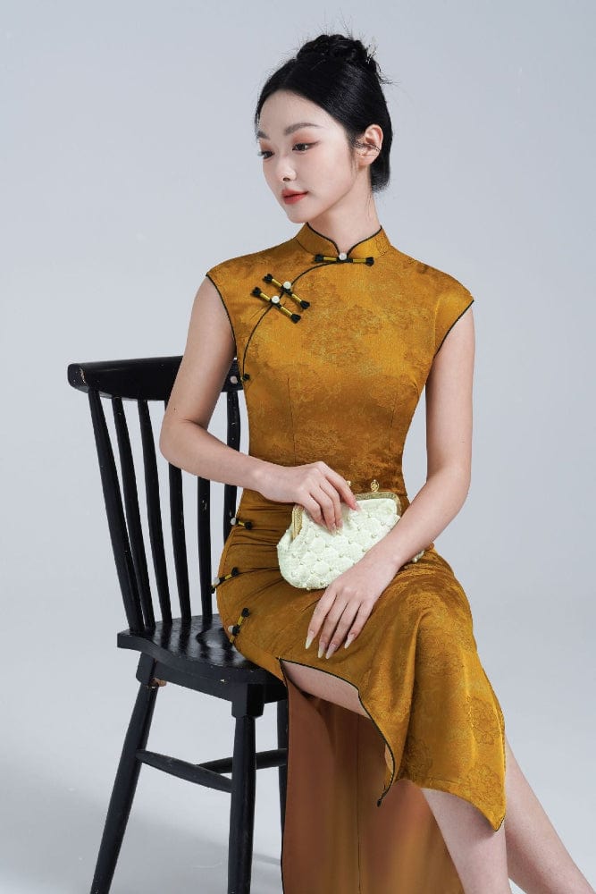 Beth and Brian Qipao-YM Floral pattern, jacquard long Cheongsam