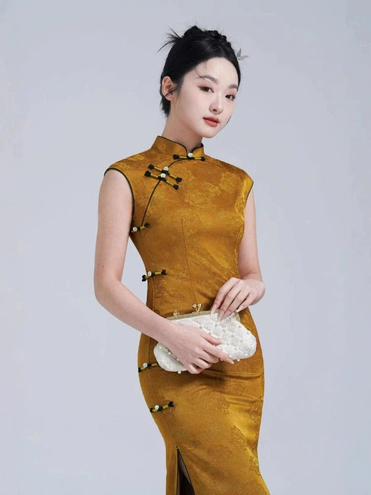Beth and Brian Qipao-YM Floral pattern, jacquard long Cheongsam