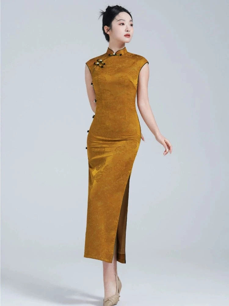 Beth and Brian Qipao-YM Floral pattern, jacquard long Cheongsam