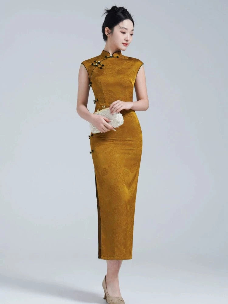 Beth and Brian Qipao-YM Floral pattern, jacquard long Cheongsam