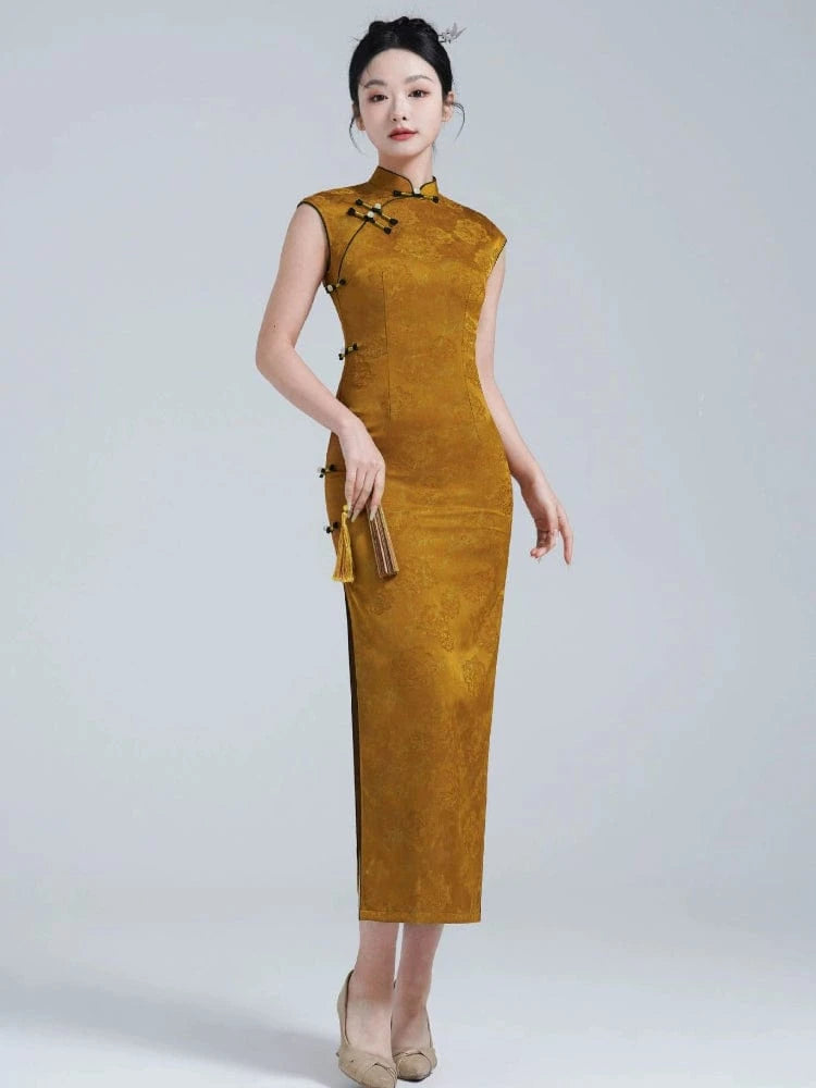 Beth and Brian Qipao-YM Floral pattern, jacquard long Cheongsam
