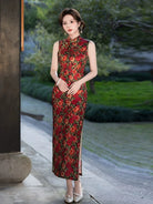 Beth and Brian Qipao-MYJ Sleeveless, New Chinese style(新中式), red long Cheongsam