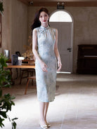 Beth and Brian Qipao-MYJ Sleeveless, floral pattern midi Cheongsam