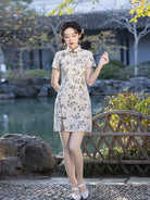 Beth and Brian Qipao-MYJ Floral print, black&white short Cheongsam