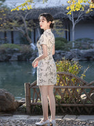 Beth and Brian Qipao-MYJ Floral print, black&white short Cheongsam