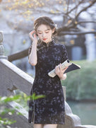 Beth and Brian Qipao-MYJ Floral print, black&white short Cheongsam