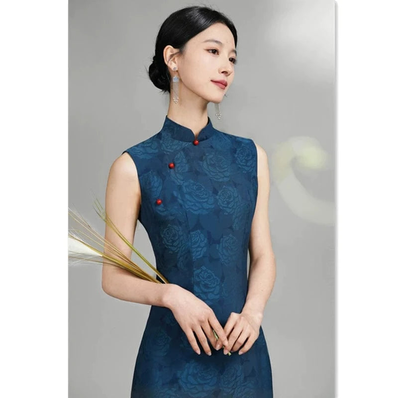 Beth and Brian Qipao-SYK Spring and summer collection, jacquard fabric, daily long Cheongsam