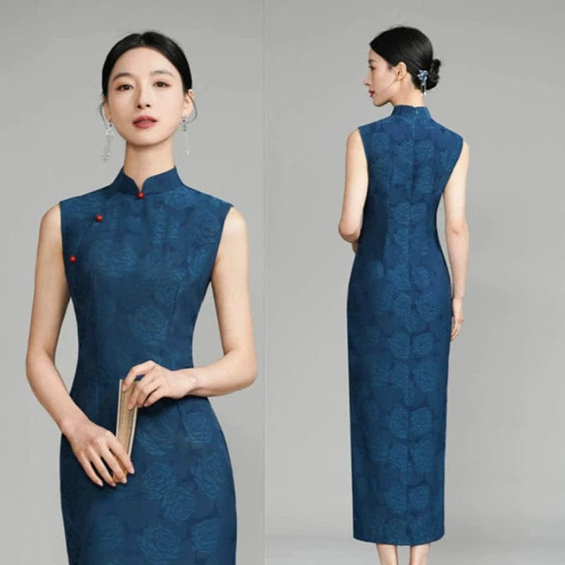 Beth and Brian Qipao-SYK Spring and summer collection, jacquard fabric, daily long Cheongsam