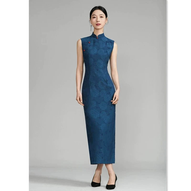 Beth and Brian Qipao-SYK Spring and summer collection, jacquard fabric, daily long Cheongsam
